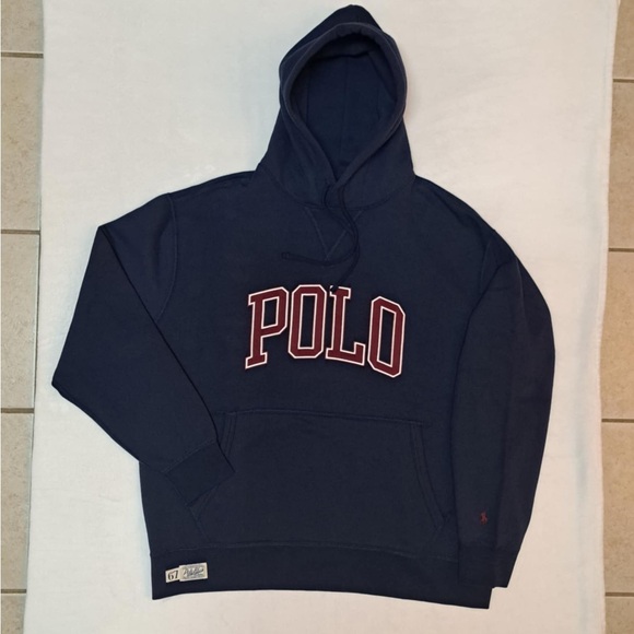 Polo Ralph Lauren Logo Collegiate Letterman Navy Fleece Hoodie - Men's size 1XB - Picture 2 of 12